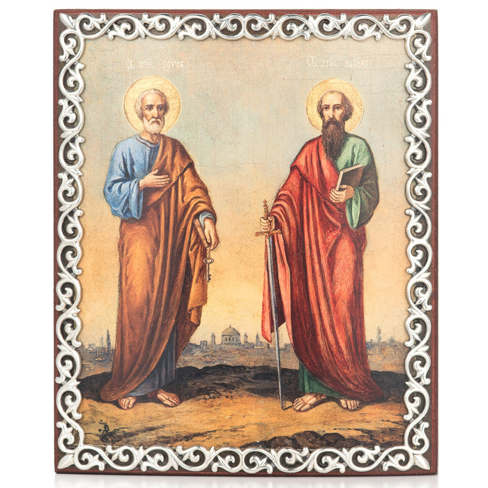 Icon in a silver baguette "Peter and Paul"