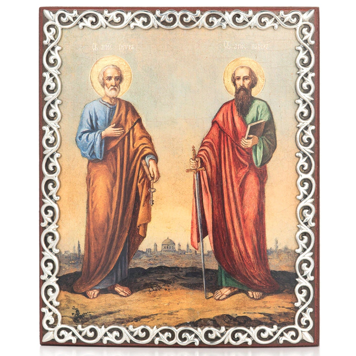 Icon in a silver baguette "Peter and Paul"