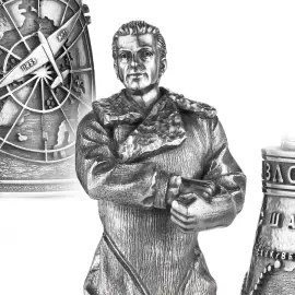 Набор серебряных рюмок-перевертышей на 3 персоны "Русские авиаторы"