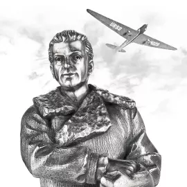 Набор серебряных рюмок-перевертышей на 3 персоны "Русские авиаторы"