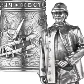 Набор серебряных рюмок-перевертышей на 3 персоны "Русские авиаторы"