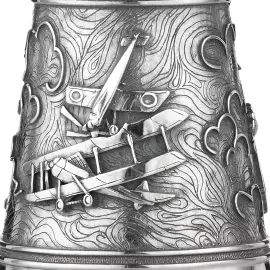 Набор серебряных рюмок-перевертышей на 3 персоны "Русские авиаторы"