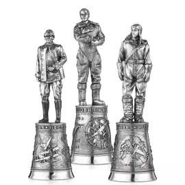 Набор серебряных рюмок-перевертышей на 3 персоны "Русские авиаторы"