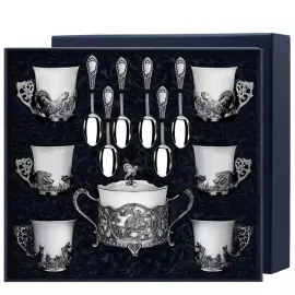 Набор из серебра "Глухариный край": ложка, чашка, сахарница