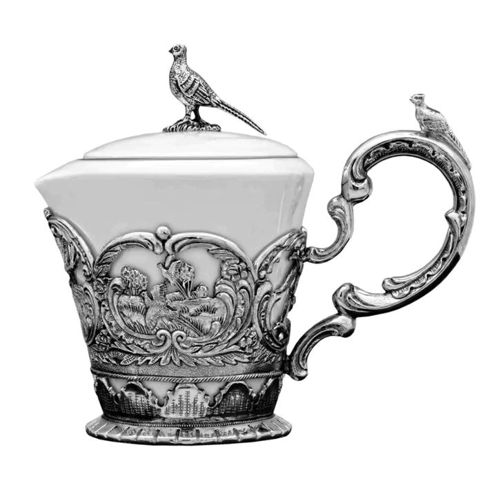 Set of silver "Royal Hunt": sugar bowl, creamer, kettle