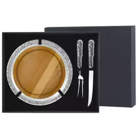 Silver-plated Hunting meat set: meat fork, cutting board, meat knife, tray