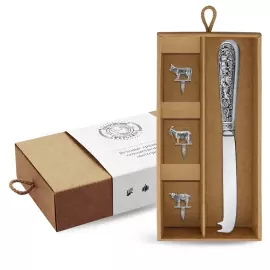 Silver-plated Moose cheese set: cheese knife, skewer, blackened