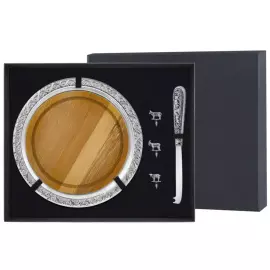 Silver-plated Hunting cheese set: cheese knife, tray, skewer