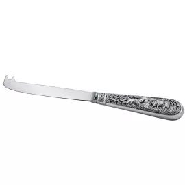Silver-plated Hunting cheese set: cheese knife, tray, skewer