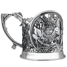 Silver-plated Rybatsky tea set: spoon, glass, cup holder, blackened, for 1 person