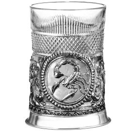 Посеребренный набор для чая "Скорпион": ложка, стакан, подстаканник, с чернением, на 1 персону