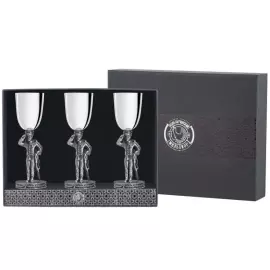 Silver-plated set of glasses "I have the honor", polished, with blackening, for 3 persons