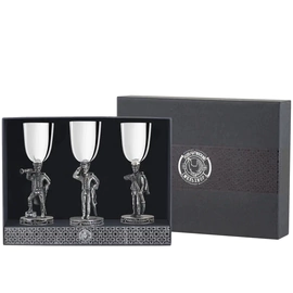 Silver-plated set of Ata-Bata glasses, polished, with blackening, for 3 persons