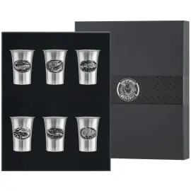 Посеребренный набор стопок "Рыбацкие" полированный, с чернением, на 6 персон Посеребренный набор стопок "Рыбацкие" полированный, с чернением, на 6 персон