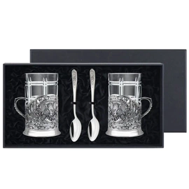 Silver-plated set of cup holders "Kaban": spoon, glass, cup holder, with blackening
