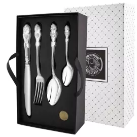 Silver-plated table set "Coat of Arms": fork, spoon, knife, teaspoon, for 6 persons