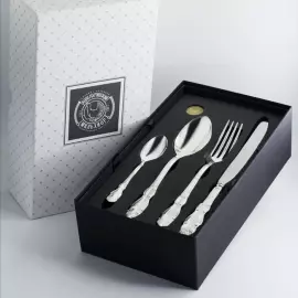 Silver-plated table set "Coat of Arms": fork, spoon, knife, teaspoon, for 6 persons