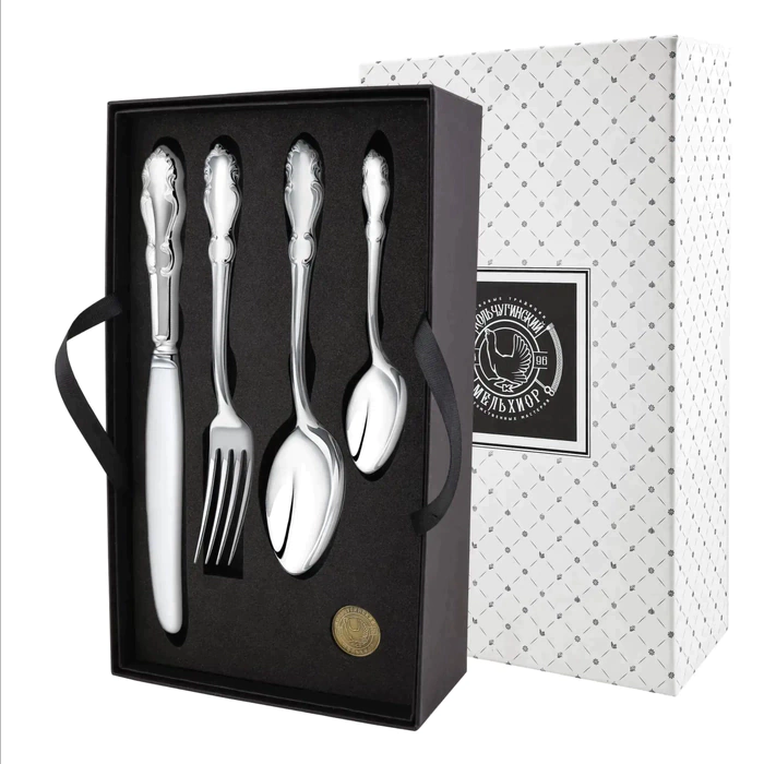 Silver-plated table set "Lira": fork, spoon, knife, teaspoon, for 6 people.