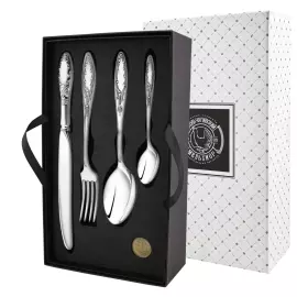 Silver-plated dining set "Flame": fork, spoon, knife, teaspoon, blackened