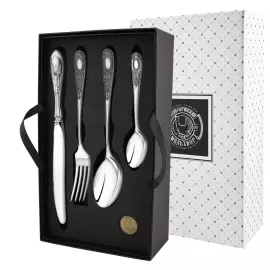 Silver-plated dining set "Drawing No. 1": fork, spoon, knife, teaspoon, blackened, for 6 persons