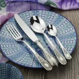 Silver-plated dining set "Drawing No. 1": fork, spoon, knife, teaspoon, blackened, for 6 persons