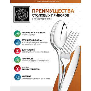 Посеребренный столовый набор "Рисунок №1": вилка, ложка, нож, чайная ложка, с чернением