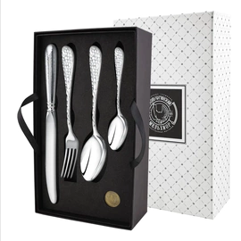 Silver-plated table set "Droplet" forged: fork, spoon, knife, teaspoon