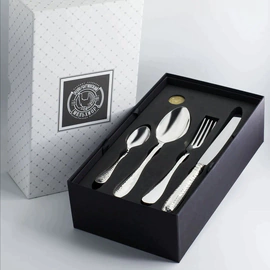 Silver-plated table set "Droplet" forged: fork, spoon, knife, teaspoon