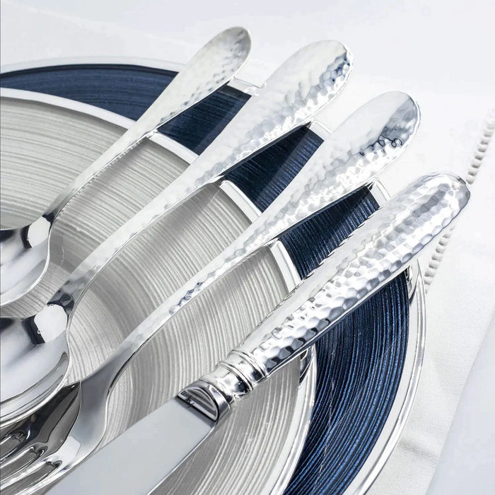 Silver-plated table set "Droplet" forged: fork, spoon, knife, teaspoon