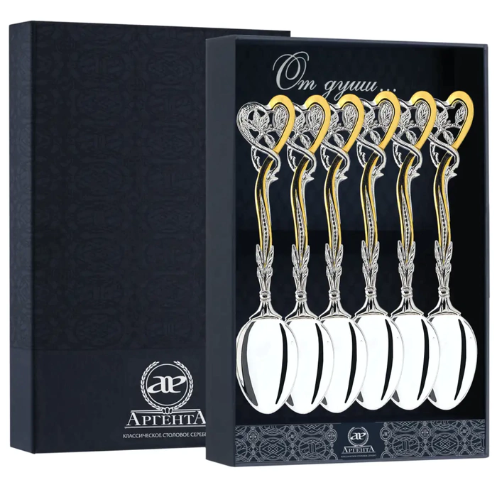 Silver set of "Spring" teaspoons with gilding