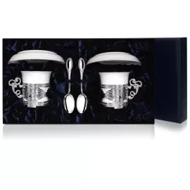 Серебряный набор кофейных чашек "Август Октавиан": блюдце, ложка, чашка, на 2 персоны