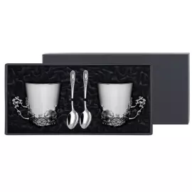 Silver-plated Marten tea set: spoon, cup, blackened