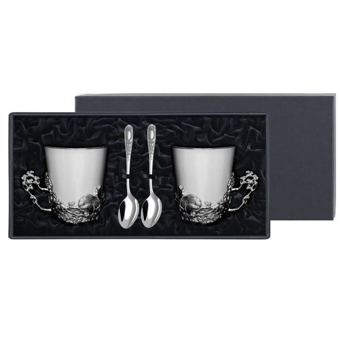 Silver-plated Marten tea set: spoon, cup, blackened