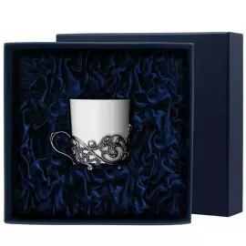 Чашка кофейная из серебра и фарфора "Витая" с чернением