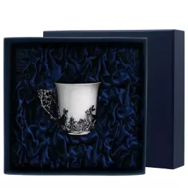 Чашка кофейная из серебра и фарфора "Зайцы" с чернением, на 1 персону