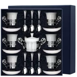 Серебряный набор "Богема": блюдце, ложка, чашка, сахарница