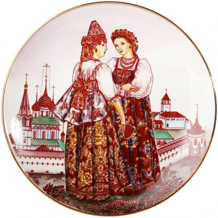 Decorative plate "Ellipse" with the pattern "Yaroslavl ladies"