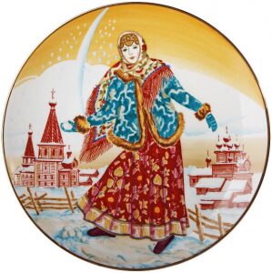 Decorative plate "Ellipse" with the pattern "Girl with a snowball"
