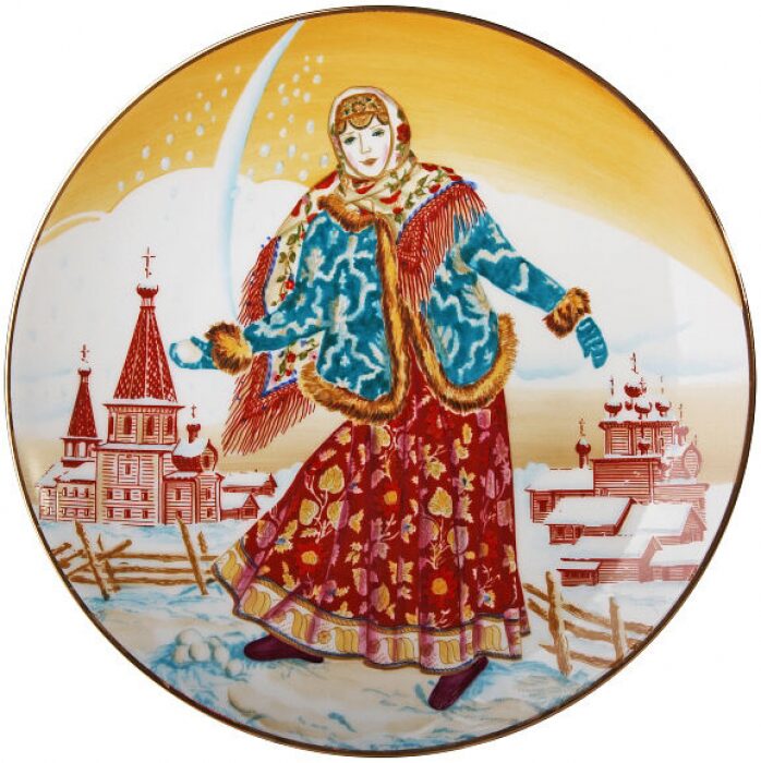 Decorative plate "Ellipse" with the pattern "Girl with a snowball"