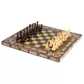 Шахматы из корня ореха и янтаря "Арабески-Марин"