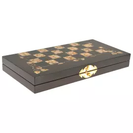 Шахматы из мореного дуба и янтаря "Флора"