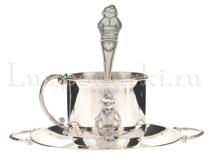 Set of children's silver CD "Boy" (3 items, with a mug and saucer)