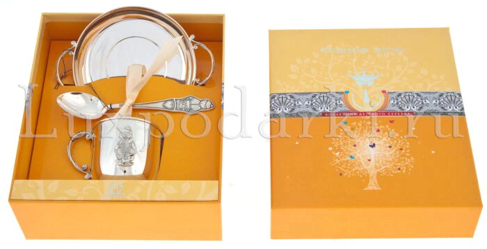 Set of children's silver CD "Boy" (3 items, with a mug and saucer)