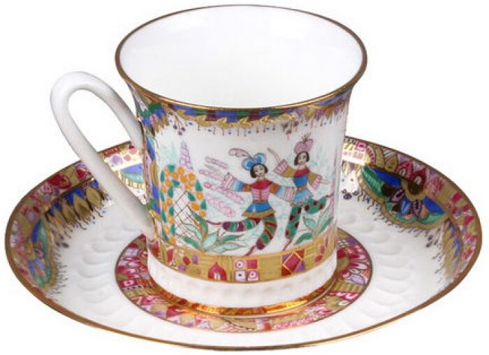 Vertical coffee set with Russian Ballet pattern (2 items)