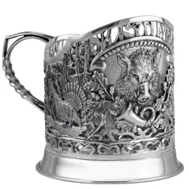 Посеребренный подстаканник  "Кабан" с чернением