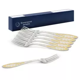 Набор столовых вилок "Морозко" посеребренный с позолотой, на 6 персон