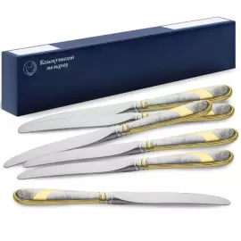 Набор столовых ножей "Метелица" посеребренный с позолотой