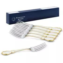 Набор столовых вилок "Лира" посеребренный с позолотой, на 6 персон