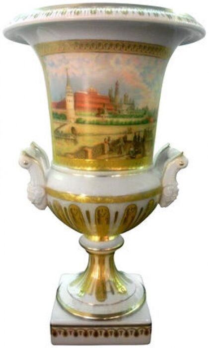 Porcelain vase "Crater" with a pattern "View of the Moscow Kremlin"