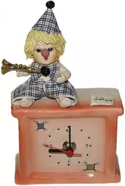 Square clock "Clown with a trumpet"